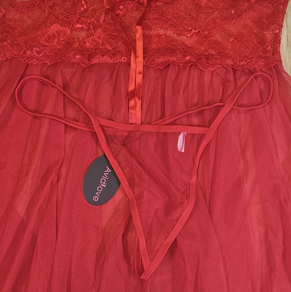 Red Lace Baby Doll Dress Set - Picture 8 of 15